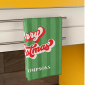 Frohe Weihnachtskalligrafie Retro Style Red Green Geschirrtuch