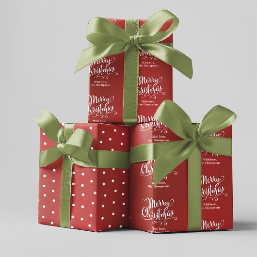 Frohe Weihnachtskalligrafie Rot und Weiß Geschenkpapier Set