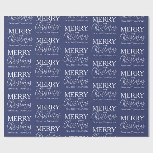 Frohe Weihnachtskalligrafie Script Blue Whimsical Geschenkpapier (Flach)