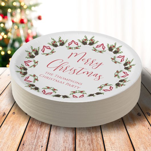 Frohe Weihnachtskalligrafie Script Moderner Kranz Pappteller