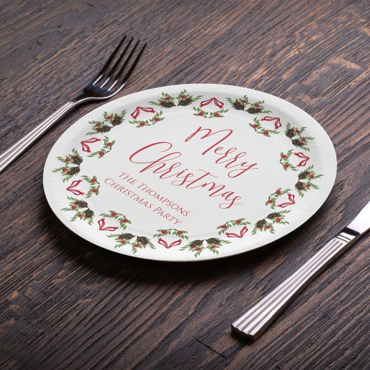 Frohe Weihnachtskalligrafie Script Moderner Kranz Pappteller