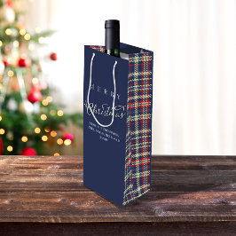 Frohe Weihnachtskalligrafie Script Navy Blue Karie Geschenktüte Für Weinflaschen