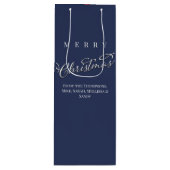 Frohe Weihnachtskalligrafie Script Navy Blue Karie Geschenktüte Für Weinflaschen (Vorderseite)