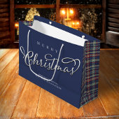 Frohe Weihnachtskalligrafie Script Navy Blue Karie Große Geschenktüte