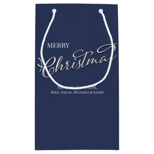 Frohe Weihnachtskalligrafie Script Navy Blue Karie Kleine Geschenktüte (Rückseite)