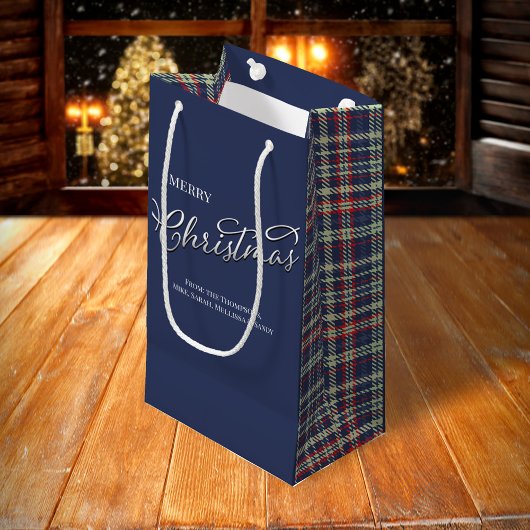 Frohe Weihnachtskalligrafie Script Navy Blue Karie Kleine Geschenktüte