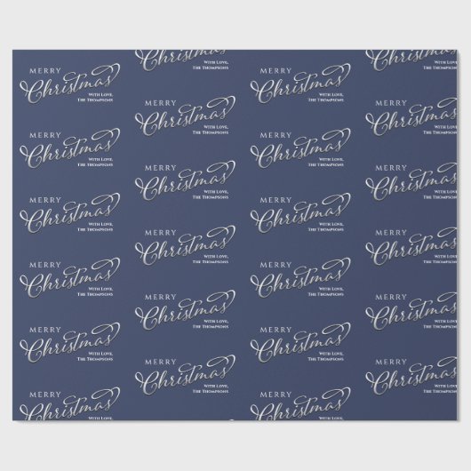 Frohe Weihnachtskalligrafie Script Navy Blue Niedl Geschenkpapier (Flach)