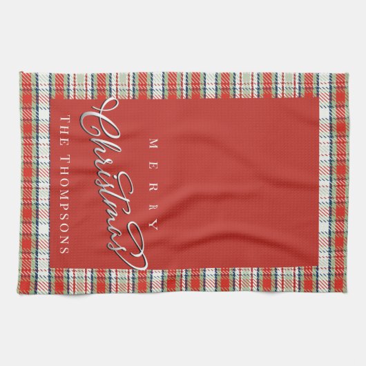 Frohe Weihnachtskalligrafie Script Niedlich Red Ka Geschirrtuch (Horizontal)