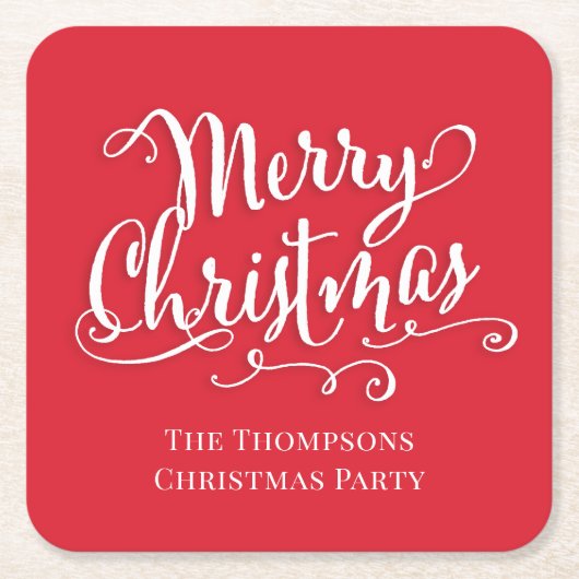 Frohe Weihnachtskalligrafie Script Niedlich Red Si Rechteckiger Pappuntersetzer (Vorderseite)
