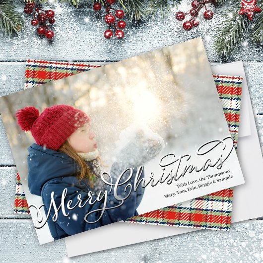 Frohe Weihnachtskalligrafie Script Red Kariert Feiertagskarte