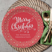 Frohe Weihnachtskalligrafie Script Red Snowflake Pappteller