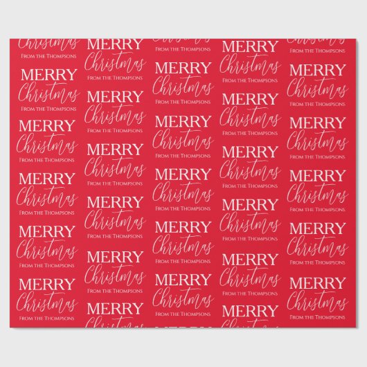 Frohe Weihnachtskalligrafie Script Red Whimsical Geschenkpapier (Flach)