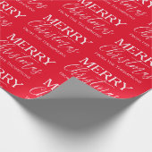 Frohe Weihnachtskalligrafie Script Red Whimsical Geschenkpapier (Ecke)