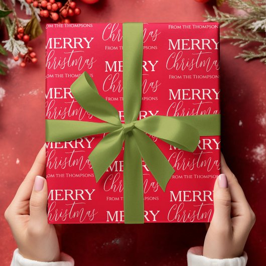 Frohe Weihnachtskalligrafie Script Red Whimsical Geschenkpapier