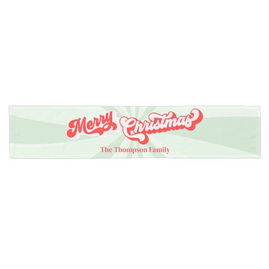 Frohe Weihnachtskalligrafie Script Retro Red Green Kurzer Tischläufer (Horizontal)