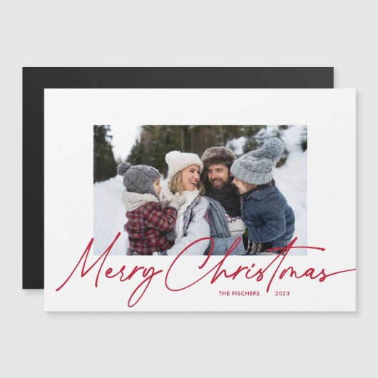 Frohe Weihnachtskalligrafie Script Simple Foto Magnetkarte (Vorne/Hinten)