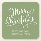 Frohe Weihnachtskalligrafie Script Simple Green Rechteckiger Pappuntersetzer (Vorderseite)