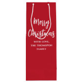 Frohe Weihnachtskalligrafie Script Simple Red Geschenktüte Für Weinflaschen (Rückseite)