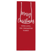 Frohe Weihnachtskalligrafie Script Simple Red Geschenktüte Für Weinflaschen (Vorderseite)
