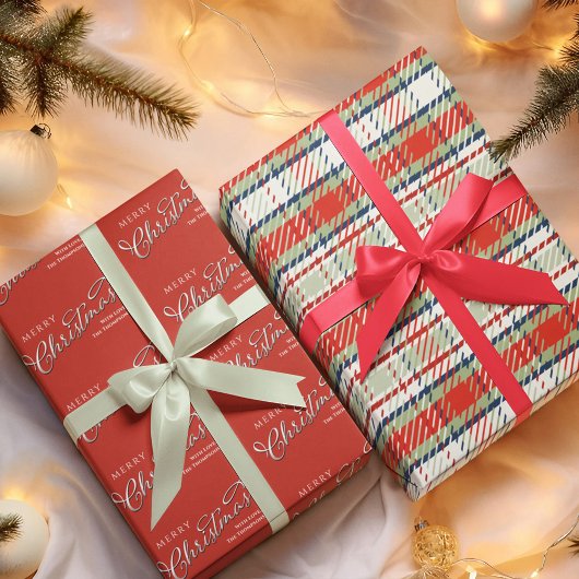 Frohe Weihnachtskalligrafie Script Simple Red Nied Geschenkpapier Set