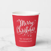 Frohe Weihnachtskalligrafie Script Simple Red Pappbecher (Rückseite)