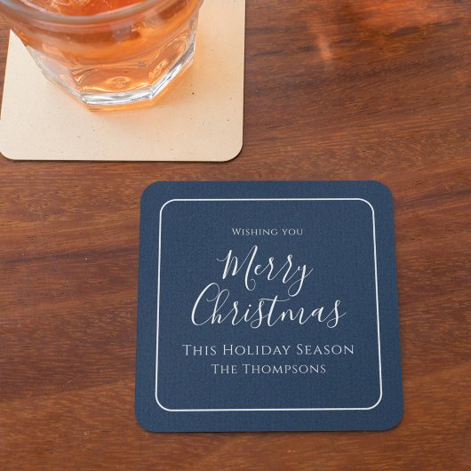 Frohe Weihnachtskalligrafie Simple Niedlich Navy B Rechteckiger Pappuntersetzer