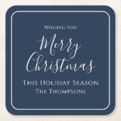 Frohe Weihnachtskalligrafie Simple Niedlich Navy B Rechteckiger Pappuntersetzer (Vorderseite)