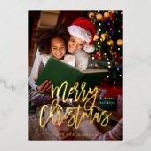 Frohe Weihnachtskalligrafie Vertikales Foto Folieneinladung (Vorderseite)