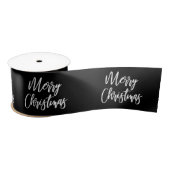 Frohe Weihnachtskalligrafie White Black Holiday Satinband (Spule)