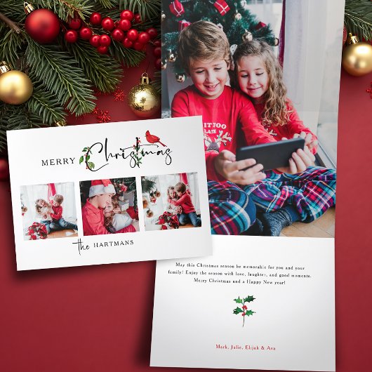 Frohe Weihnachtskalligraphie Botanical 3 Foto Dreifach Gefaltete Urlaubskarte