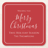 Frohe Weihnachtskalligraphie Einfach Niedlich Red Rechteckiger Pappuntersetzer (Vorderseite)