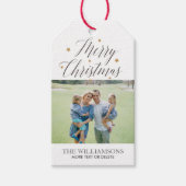Frohe Weihnachtskalligraphie Family Foto Custom Geschenkanhänger (Vorderseite)