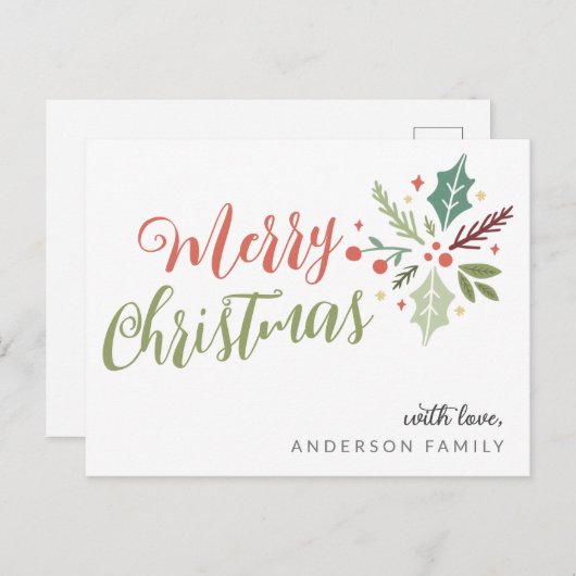 Frohe Weihnachtskalligraphie Foliage Postkarte (Vorne/Hinten)