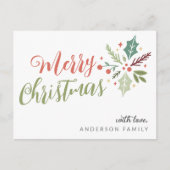 Frohe Weihnachtskalligraphie Foliage Postkarte (Vorderseite)