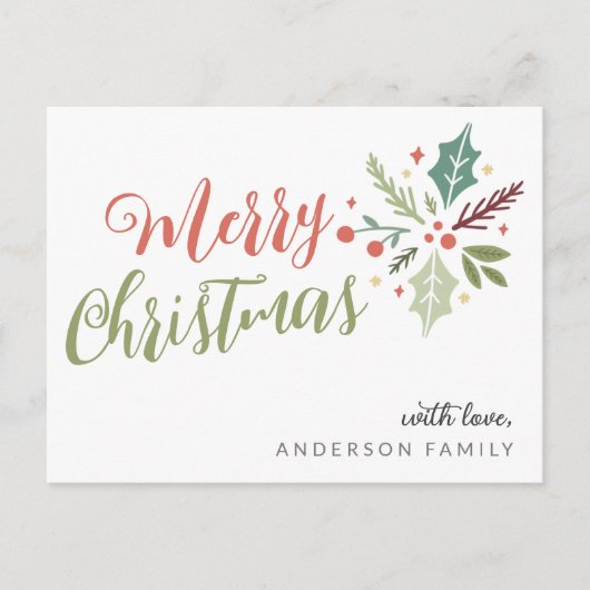 Frohe Weihnachtskalligraphie Foliage Postkarte (Vorderseite)