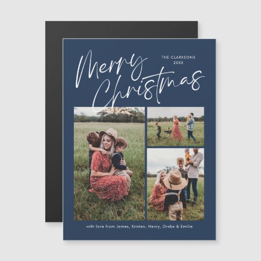 Frohe Weihnachtskalligraphie Foto Magnetkarte (Vorne/Hinten)