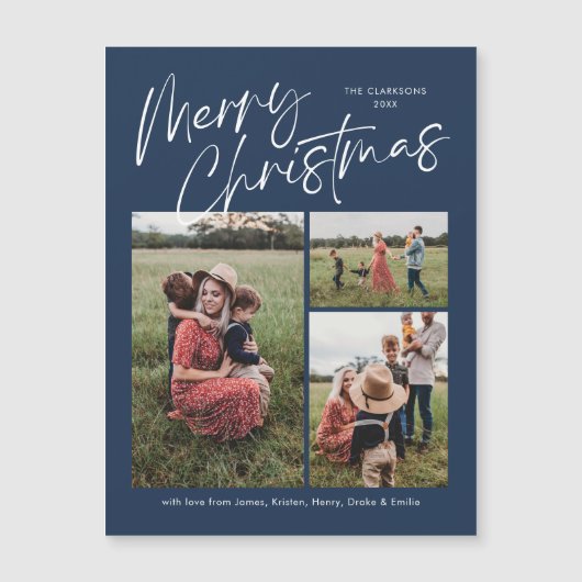 Frohe Weihnachtskalligraphie Foto Magnetkarte (Vorderseite)