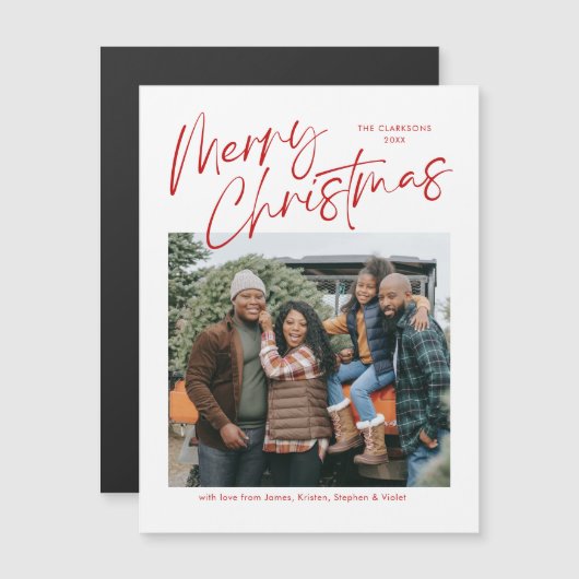 Frohe Weihnachtskalligraphie Foto Magnetkarte (Vorne/Hinten)