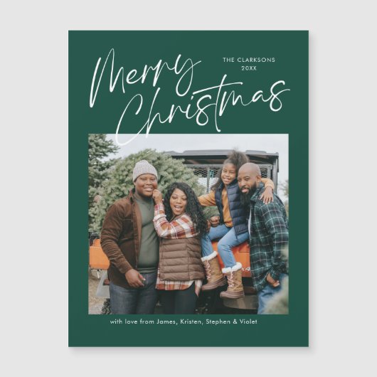 Frohe Weihnachtskalligraphie Foto Magnetkarte (Vorderseite)