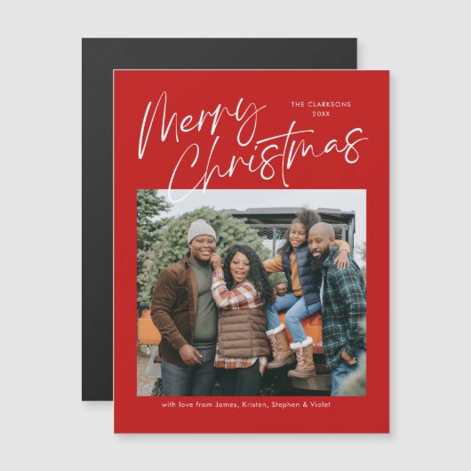 Frohe Weihnachtskalligraphie Foto Magnetkarte (Vorne/Hinten)