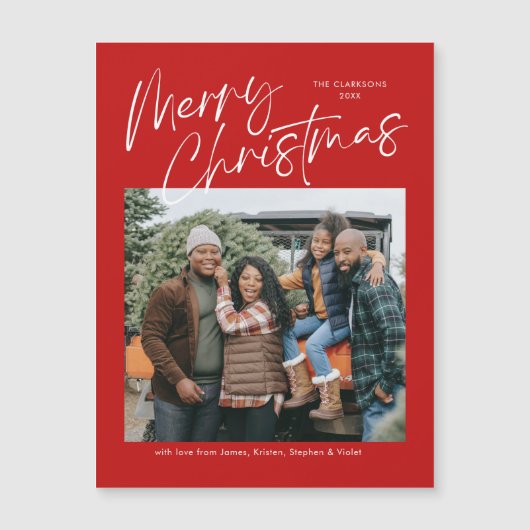 Frohe Weihnachtskalligraphie Foto Magnetkarte (Vorderseite)