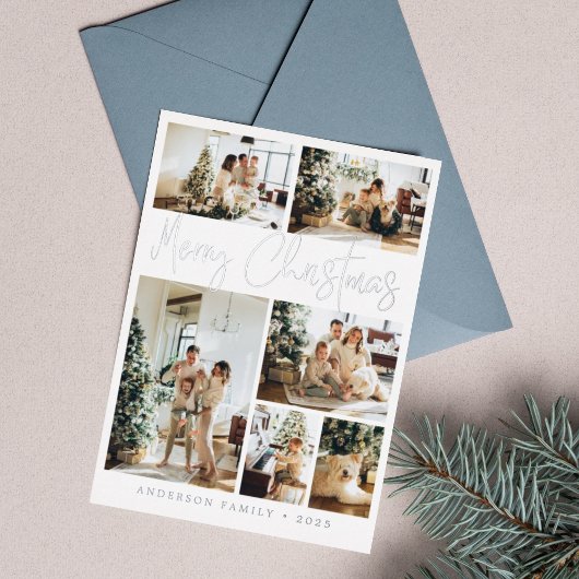 Frohe Weihnachtskalligraphie Foto Silver Folien Feiertagskarte