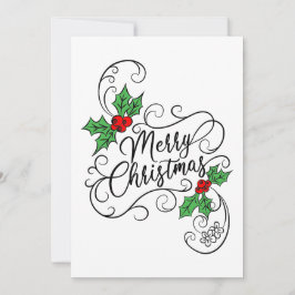 Frohe Weihnachtskalligraphie Holly Gruß Feiertagskarte