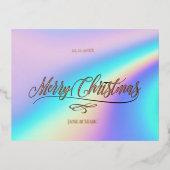 Frohe Weihnachtskalligraphie Holographic Folien Feiertagspostkarte (Vorderseite)