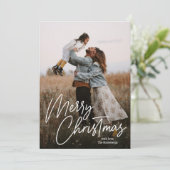 Frohe Weihnachtskalligraphie Lettering Foto Feiertagskarte (Stehend Vorderseite)