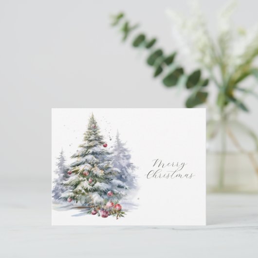 Frohe Weihnachtskalligraphie mit Aquarellbaum Postkarte (Stehend Vorderseite)