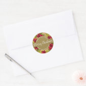 Frohe Weihnachtskalligraphie mit Pointsettias Runder Aufkleber (Umschlag)