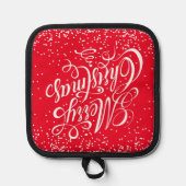 Frohe Weihnachtskalligraphie Red White Topflappen (Vorderseite)