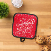 Frohe Weihnachtskalligraphie Red White Topflappen (Oben Unten)