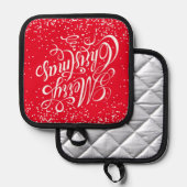 Frohe Weihnachtskalligraphie Red White Topflappen (Vorderseite/Rückseite)